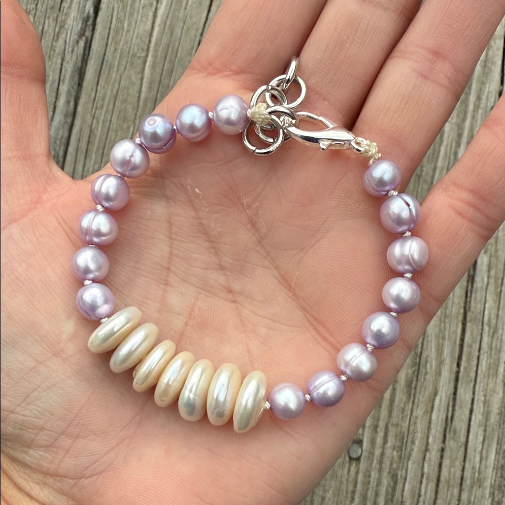 Lavender And White Pearl Bracelet